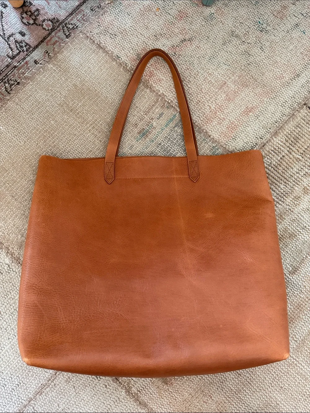 Madewell Cognac Leather Tote with Gold 'YAY' Accent